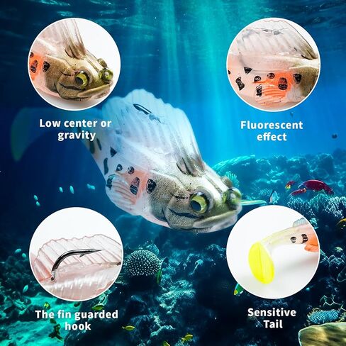 طُعم صيد السمك، رأس تهزهز، طُعم صيد من البلاستيك الناعم مع ذيل مجداف لسمك السلمون المرقط وعين رمادية فاتحة اللون in Kuwait