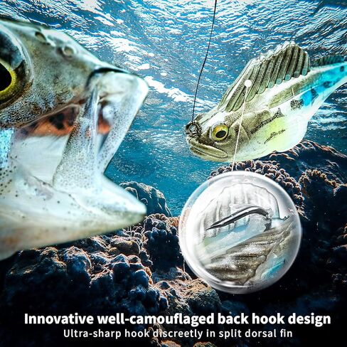 طُعم صيد السمك، رأس تهزهز، طُعم صيد من البلاستيك الناعم مع ذيل مجداف لسمك السلمون المرقط وعين رمادية فاتحة اللون in Kuwait