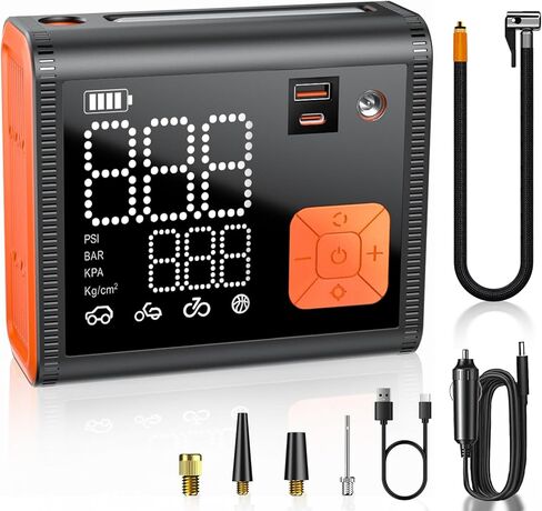 منفاخ إطارات محمول، 150 رطل لكل بوصة مربعة مزدوجة الأسطوانة، منفاخ إطارات محمول أسرع 3 مرات، مضخة هواء محمولة وضع الطاقة المزدوجة 28000 مللي أمبير في الساعة لإطارات السيارات وإطارات الدراجات النارية وإطارات الدراجات والكرات وما إلى ذلك in Kuwait