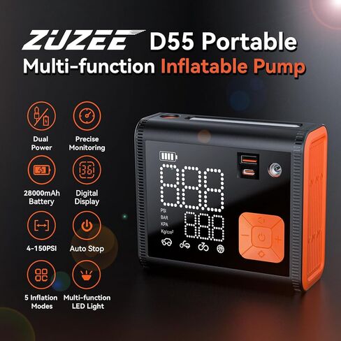 منفاخ إطارات محمول، 150 رطل لكل بوصة مربعة مزدوجة الأسطوانة، منفاخ إطارات محمول أسرع 3 مرات، مضخة هواء محمولة وضع الطاقة المزدوجة 28000 مللي أمبير في الساعة لإطارات السيارات وإطارات الدراجات النارية وإطارات الدراجات والكرات وما إلى ذلك in Kuwait