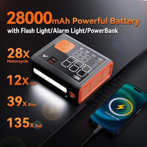 منفاخ إطارات محمول، 150 رطل لكل بوصة مربعة مزدوجة الأسطوانة، منفاخ إطارات محمول أسرع 3 مرات، مضخة هواء محمولة وضع الطاقة المزدوجة 28000 مللي أمبير في الساعة لإطارات السيارات وإطارات الدراجات النارية وإطارات الدراجات والكرات وما إلى ذلك in Kuwait