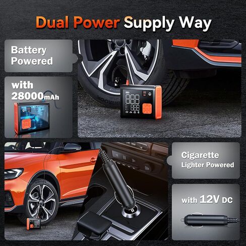 منفاخ إطارات محمول، 150 رطل لكل بوصة مربعة مزدوجة الأسطوانة، منفاخ إطارات محمول أسرع 3 مرات، مضخة هواء محمولة وضع الطاقة المزدوجة 28000 مللي أمبير في الساعة لإطارات السيارات وإطارات الدراجات النارية وإطارات الدراجات والكرات وما إلى ذلك in Kuwait