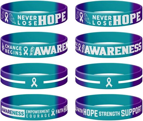 12Pack Suicide Prevention Awareness Silicone Wristbands, Never Lose Hope, Change Begins with Awareness, Teal & Purple Ribbon Silicone Rubber Support Wristbands, Rubber Wristbands Unisex Size Gift in Saudi Arabia