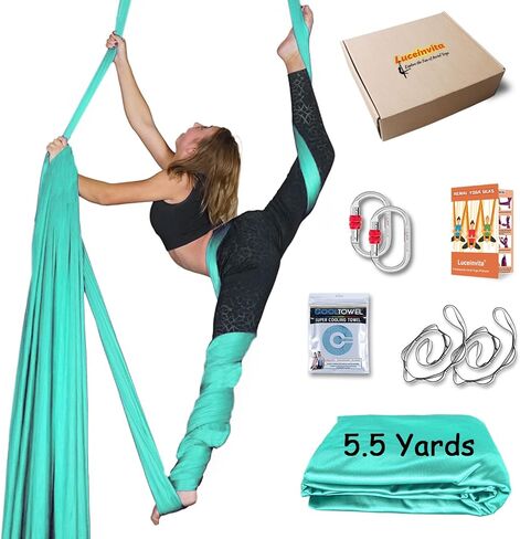 أرجوحة اليوغا الجوية 5.5 ياردة الحرير الجوي للمنزل قسط النايلون الحرير للجمباز اللياقة البدنية المضادة للجاذبية طقم الطيران تشمل الأجهزة in Kuwait