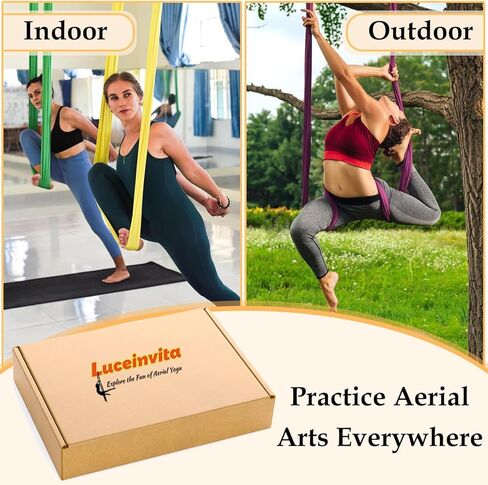 أرجوحة اليوغا الجوية 5.5 ياردة الحرير الجوي للمنزل قسط النايلون الحرير للجمباز اللياقة البدنية المضادة للجاذبية طقم الطيران تشمل الأجهزة in Kuwait