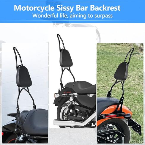 Motorcycle Sissy Bar Rear Passenger Seat Backrest, Chrome Detachable with Black Cushion Pad Compatible with Harley Sportster XL883 XL1200 2004-UP in Saudi Arabia