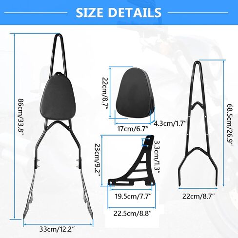 Motorcycle Sissy Bar Rear Passenger Seat Backrest, Chrome Detachable with Black Cushion Pad Compatible with Harley Sportster XL883 XL1200 2004-UP in Saudi Arabia