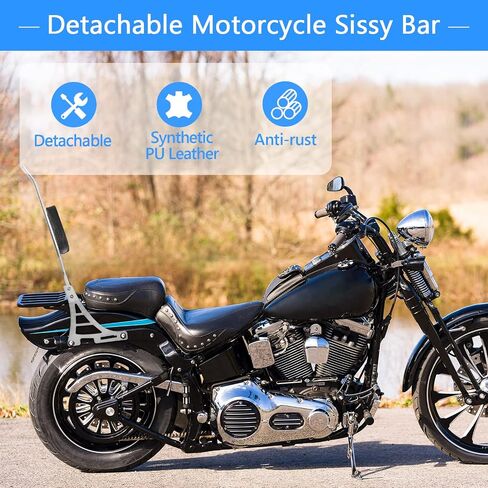Motorcycle Sissy Bar Rear Passenger Seat Backrest, Chrome Detachable with Black Cushion Pad Compatible with Harley Sportster XL883 XL1200 2004-UP in Saudi Arabia