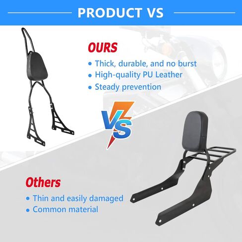 Motorcycle Sissy Bar Rear Passenger Seat Backrest, Chrome Detachable with Black Cushion Pad Compatible with Harley Sportster XL883 XL1200 2004-UP in Saudi Arabia