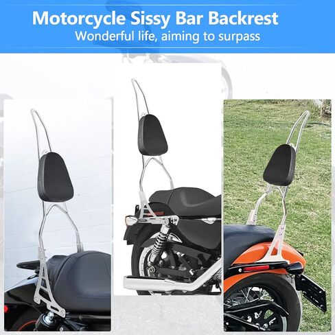 Motorcycle Sissy Bar Rear Passenger Seat Backrest, Chrome Detachable with Black Cushion Pad Compatible with Harley Sportster XL883 XL1200 2004-UP in Saudi Arabia