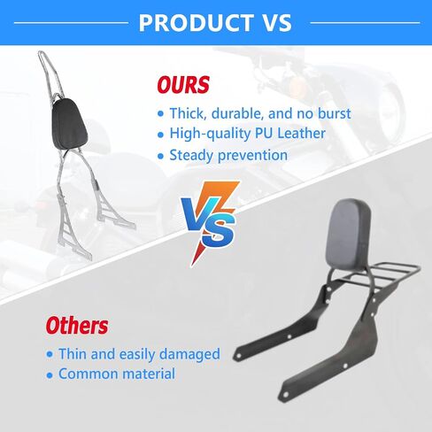 Motorcycle Sissy Bar Rear Passenger Seat Backrest, Chrome Detachable with Black Cushion Pad Compatible with Harley Sportster XL883 XL1200 2004-UP in Saudi Arabia