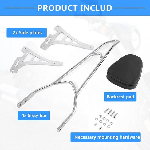 Motorcycle Sissy Bar Rear Passenger Seat Backrest, Chrome Detachable with Black Cushion Pad Compatible with Harley Sportster XL883 XL1200 2004-UP in Saudi Arabia