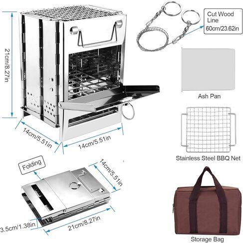 موقد تخييم حرق الخشب من واديو، موقد تخييم قابل للطي من الفولاذ المقاوم للصدأ، موقد خشبي محمول على الظهر للطهي في الهواء الطلق، والنزهة والشواء in Kuwait