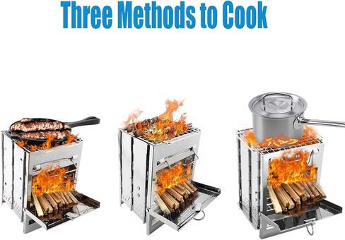 موقد تخييم حرق الخشب من واديو، موقد تخييم قابل للطي من الفولاذ المقاوم للصدأ، موقد خشبي محمول على الظهر للطهي في الهواء الطلق، والنزهة والشواء in Kuwait