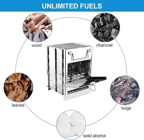 موقد تخييم حرق الخشب من واديو، موقد تخييم قابل للطي من الفولاذ المقاوم للصدأ، موقد خشبي محمول على الظهر للطهي في الهواء الطلق، والنزهة والشواء in Kuwait