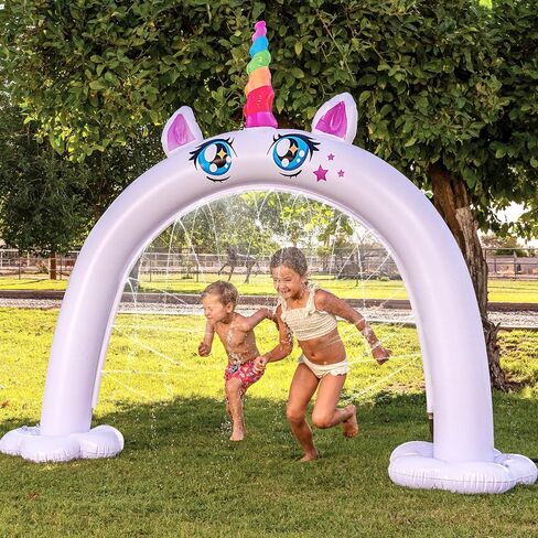 Sloosh نفخ الرش للأطفال، 82 "× 65" قوس مرش المياه للأطفال، مرش يونيكورن للأطفال اللعب في الهواء الطلق، مرش طفل صغير لحفلات المياه الصيفية الفناء الخلفي أنشطة الألعاب الخارجية in Saudi Arabia