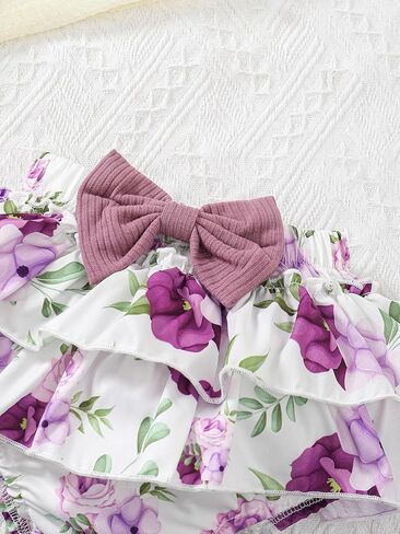 Newborn Baby Girl Summer Clothes Sleeveless Ruffle Romper and Shorts Set with Headband 0-18M in Saudi Arabia