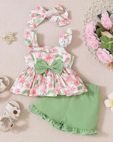 طفل رضيع الفتيات ملابس الصيف ملابس الرضع تانك قميص لطيف مجموعة السراويل in Kuwait