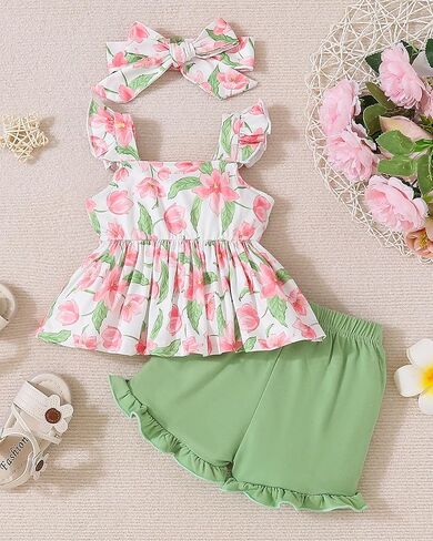 طفل رضيع الفتيات ملابس الصيف ملابس الرضع تانك قميص لطيف مجموعة السراويل in Kuwait