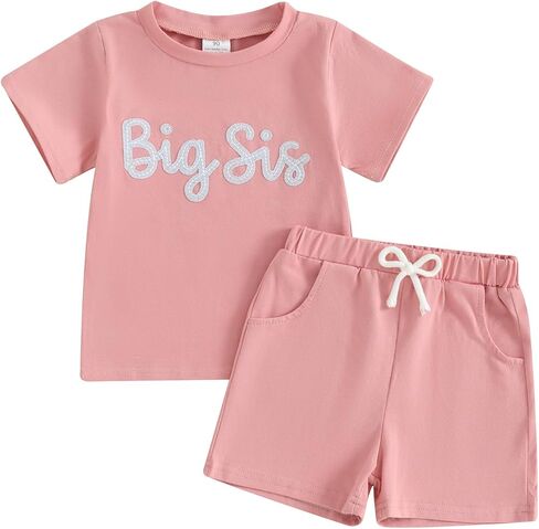 Twopumpkin الطفل والطفل فتاة صبي الأخت الكبرى الأخت الصغيرة الأخ مطابقة وتتسابق رومبير/تي شيرت السراويل ملابس الصيف in Kuwait