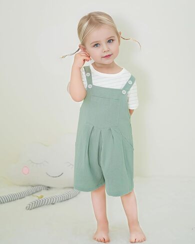 ZOEREA Toddler Girl Clothes, 2Pcs Baby Girl Outfits Spring/Summer Stripe/Floral T-Shirt+Bib Overall Shorts Clothing Set 1-5T in Saudi Arabia