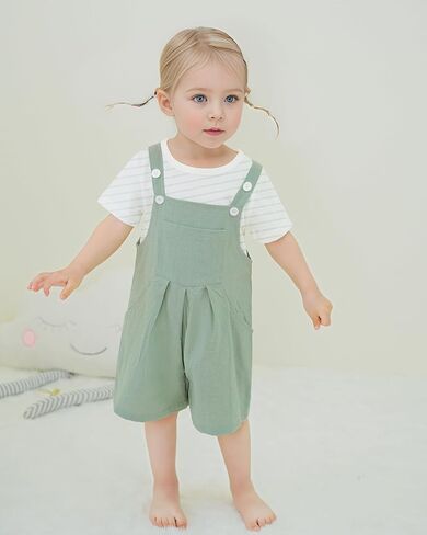 ZOEREA Toddler Girl Clothes, 2Pcs Baby Girl Outfits Spring/Summer Stripe/Floral T-Shirt+Bib Overall Shorts Clothing Set 1-5T in Saudi Arabia
