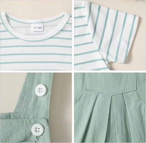 ZOEREA Toddler Girl Clothes, 2Pcs Baby Girl Outfits Spring/Summer Stripe/Floral T-Shirt+Bib Overall Shorts Clothing Set 1-5T in Saudi Arabia