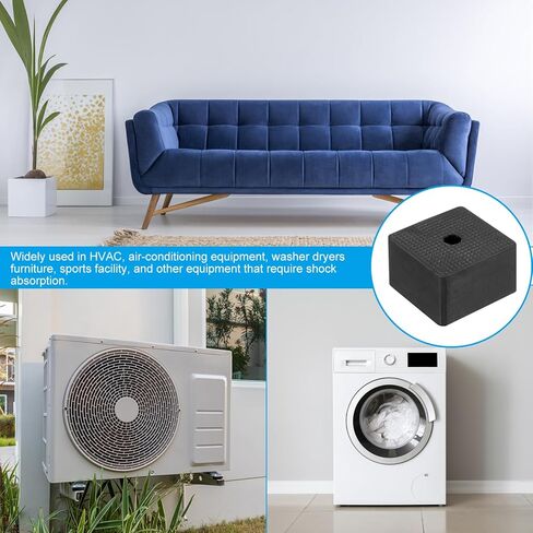 وسادات مطاطية مضادة للاهتزاز من باتيكل، 8 قطع من سجادات عزل الاهتزاز المربعة مع فتحة 1.97 بوصة × 1.97 بوصة × 1.2 بوصة لمجفف ضاغط الهواء لمكيف الهواء HVAC، أسود in Kuwait