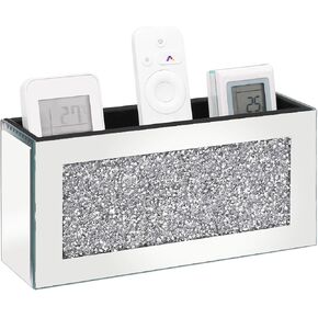 Mirrored Remote Control Holder - Remote Holder Wall Mount with Sparkling Crush Diamond for Living Room & Bedroom, Phone TV Remote Organizer Storage Décor, Silver in Saudi Arabia
