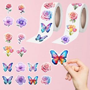 1000 PCS Flower Butterly Stickers Roll 16 Styles Summer Summer Rose Floral Deals 3D Cute Tulip Roll Stickers for Birls Walls Scrapbooks Ackshipes GiftWrap عيد ميلاد وبطاقات المعايدة in Kuwait