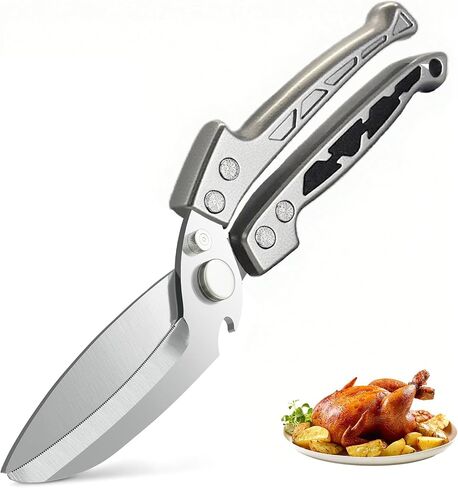 Professional Heavy Duty Kitchen Shears for Food – All in one Stainless Steel Chicken Shears Cut Bones, Meat, Fish Scales, Bottle Opener, Dishwasher Safe, Gift for Christmas Thanksgiving，Silver in Saudi Arabia