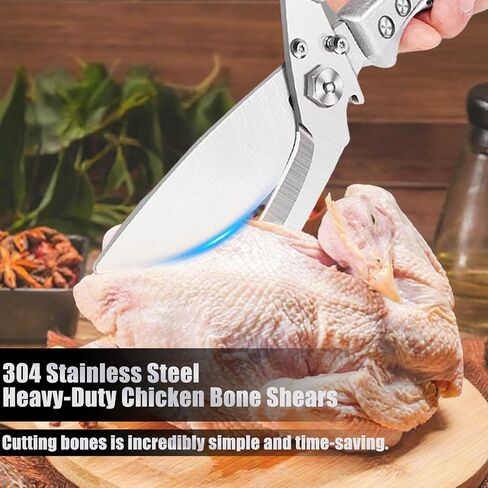 Professional Heavy Duty Kitchen Shears for Food – All in one Stainless Steel Chicken Shears Cut Bones, Meat, Fish Scales, Bottle Opener, Dishwasher Safe, Gift for Christmas Thanksgiving，Silver in Saudi Arabia