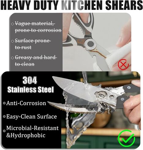 Professional Heavy Duty Kitchen Shears for Food – All in one Stainless Steel Chicken Shears Cut Bones, Meat, Fish Scales, Bottle Opener, Dishwasher Safe, Gift for Christmas Thanksgiving，Silver in Saudi Arabia