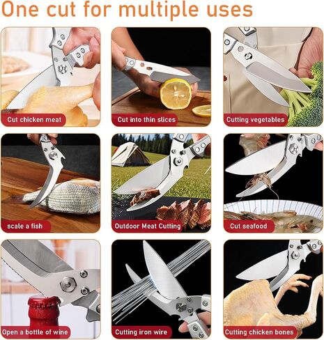 Professional Heavy Duty Kitchen Shears for Food – All in one Stainless Steel Chicken Shears Cut Bones, Meat, Fish Scales, Bottle Opener, Dishwasher Safe, Gift for Christmas Thanksgiving，Silver in Saudi Arabia