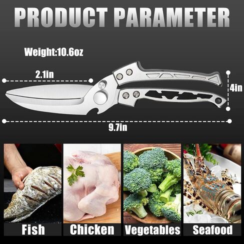 Professional Heavy Duty Kitchen Shears for Food – All in one Stainless Steel Chicken Shears Cut Bones, Meat, Fish Scales, Bottle Opener, Dishwasher Safe, Gift for Christmas Thanksgiving，Silver in Saudi Arabia