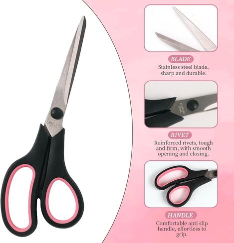 Koqye All Purpose Scissors 8.5 Inch Set of 2 - Pink & Black Craft Scissors for School, Office, Stainless Steel, Soft Comfort-Grip (Right/Left Hand) (Pink & Black) in Kuwait