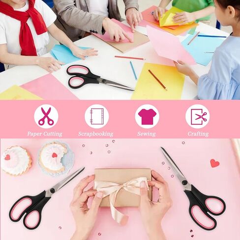 Koqye All Purpose Scissors 8.5 Inch Set of 2 - Pink & Black Craft Scissors for School, Office, Stainless Steel, Soft Comfort-Grip (Right/Left Hand) (Pink & Black) in Kuwait