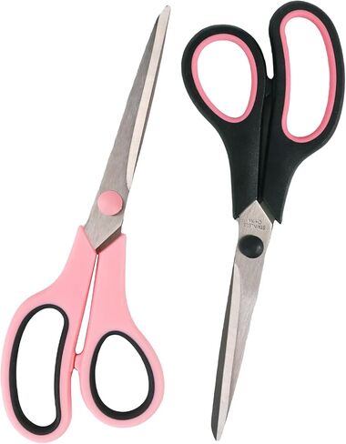 Koqye All Purpose Scissors 8.5 Inch Set of 2 - Pink & Black Craft Scissors for School, Office, Stainless Steel, Soft Comfort-Grip (Right/Left Hand) (Pink & Black) in Kuwait
