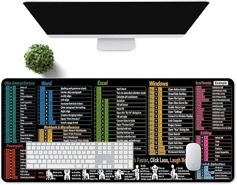 Excel Cheat Sheet Mouse Pad كبير XL مع Excel اختصار مفتاح مقاوم للماء غير قابلة للانزلاق لوحة الماوس لاستوديو مكتب كمبيوتر مكتب العودة إلى المدرسة 31.5x11.8 بوصة in Kuwait