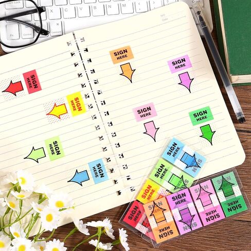 600 PCS علامة هنا ملصقات ، قم بتسجيل هنا علامات تبويب لزجة ، وعلامات تسميات السهم وعلامة سهم ملونة لطلاب المدارس مستندات مكتب كتبنا تعليقات كتب المنزل (4 ألوان) in Kuwait