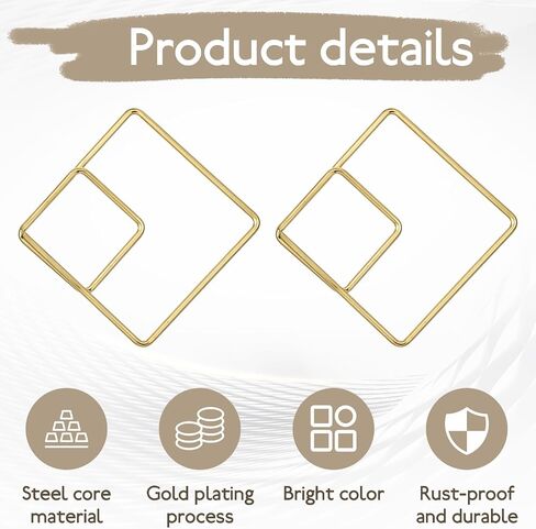 Square Geometric Paper Clips Gold, 60 Pcs Stainless Steel Paperclips Cute Decorative Fancy Mini Small Paperclips Bookmarks Paper Clips for Organizing Documents Photo Wedding Office Notes Decoration in Saudi Arabia