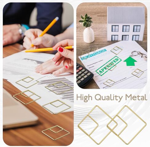 Square Geometric Paper Clips Gold, 60 Pcs Stainless Steel Paperclips Cute Decorative Fancy Mini Small Paperclips Bookmarks Paper Clips for Organizing Documents Photo Wedding Office Notes Decoration in Saudi Arabia