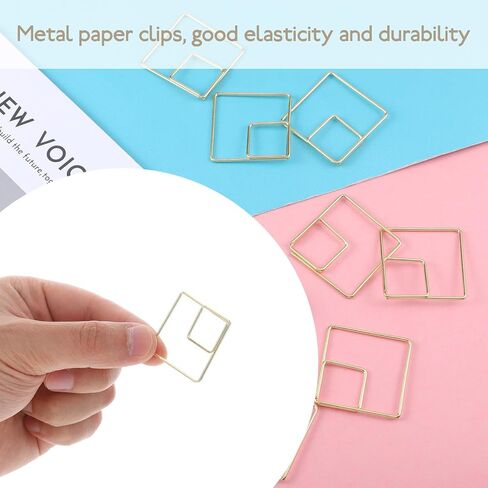 Square Geometric Paper Clips Gold, 60 Pcs Stainless Steel Paperclips Cute Decorative Fancy Mini Small Paperclips Bookmarks Paper Clips for Organizing Documents Photo Wedding Office Notes Decoration in Saudi Arabia