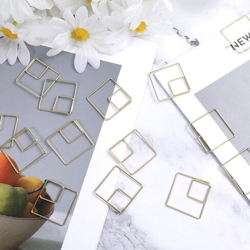 Square Geometric Paper Clips Gold, 60 Pcs Stainless Steel Paperclips Cute Decorative Fancy Mini Small Paperclips Bookmarks Paper Clips for Organizing Documents Photo Wedding Office Notes Decoration in Saudi Arabia