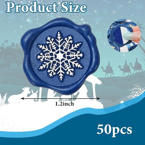 Whaline 50Pcs Winter Wax Seal Stickers Snowflake Envelope Seal Stickers Blue Silver 3D Self-Adhesive Embossed Decals for Christmas Greeting Invitation Card Gift in Saudi Arabia