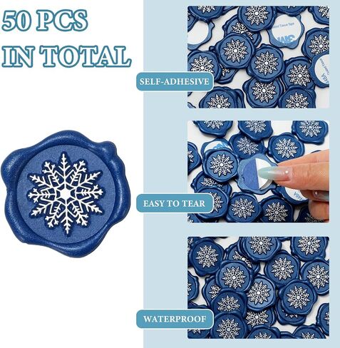 Whaline 50Pcs Winter Wax Seal Stickers Snowflake Envelope Seal Stickers Blue Silver 3D Self-Adhesive Embossed Decals for Christmas Greeting Invitation Card Gift in Saudi Arabia