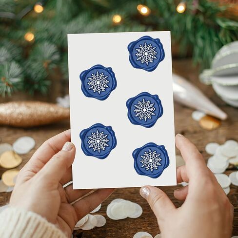 Whaline 50Pcs Winter Wax Seal Stickers Snowflake Envelope Seal Stickers Blue Silver 3D Self-Adhesive Embossed Decals for Christmas Greeting Invitation Card Gift in Saudi Arabia