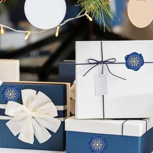 Whaline 50Pcs Winter Wax Seal Stickers Snowflake Envelope Seal Stickers Blue Silver 3D Self-Adhesive Embossed Decals for Christmas Greeting Invitation Card Gift in Saudi Arabia