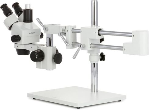 AmScope SM-4TZ-56S مجهر تكبير ستيريو ثلاثي العينيات احترافي، عدسات WH10x، تكبير 3.5X-90X، هدف تكبير 0.7X-4.5X، ضوء حلقة LED 56 لمبة، حامل ذراع مزدوج، 110 فولت-120 فولت، 110 فولت-240 فولت، تتضمن عدسة بارلو 0.5X و2.0X in Kuwait