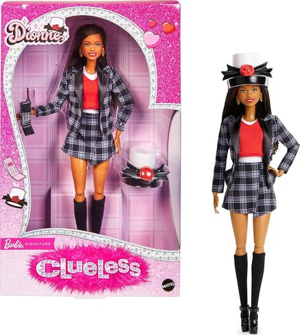 دمية توقيع Barbie و Clueless Dionne مع بدلة منقوشة بالأبيض والأسود ، والقبعة العليا ، وملحقات الهاتف الخليوي in Kuwait